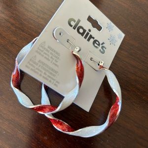 Claire’s Peppermint Candy-cane Festive Earrings Hoops! 🎄🎅🏻